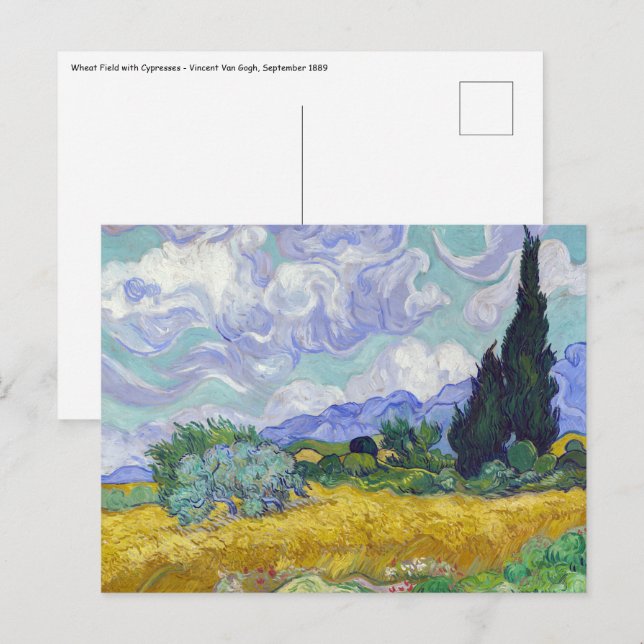 Postal Vincent Van Gogh - Campo de trigo con cipreses (Anverso / Reverso)