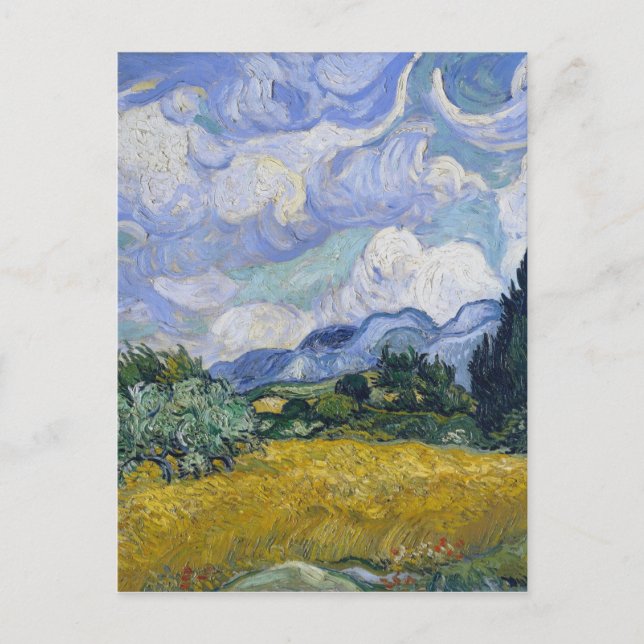 Postal Vincent Van Gogh - Campo de trigo con cipreses (Anverso)