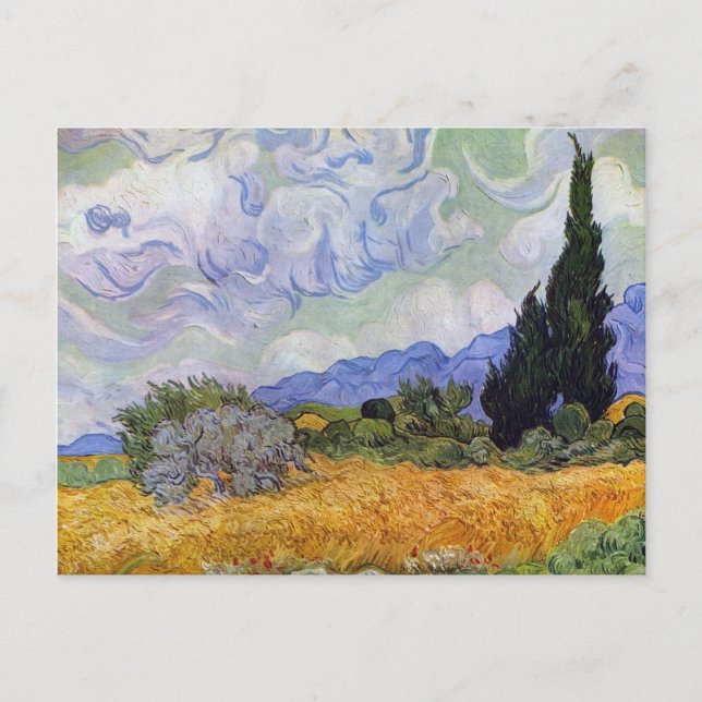 Postal Vincent van Gogh - Campo de trigo con cipreses (Anverso)