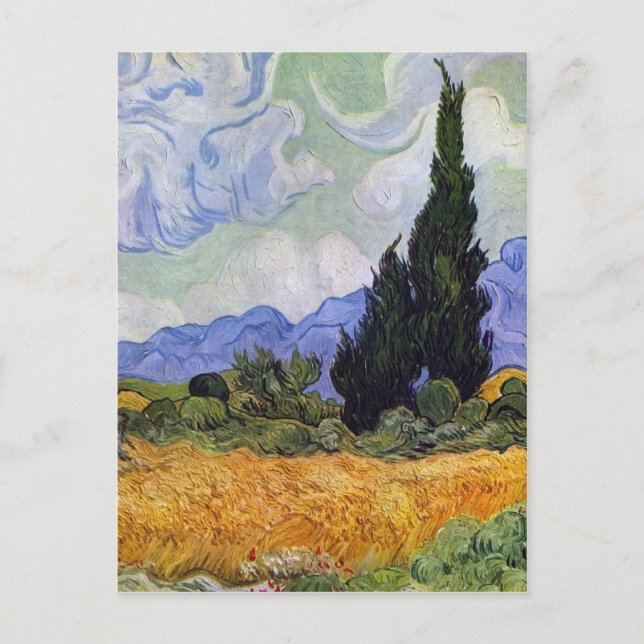 Postal Vincent van Gogh - Campo de trigo con cipreses (Anverso)