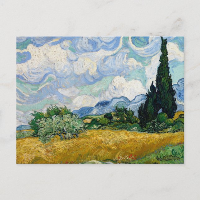 Postal Vincent van Gogh - Campo de trigo con cipreses (Anverso)
