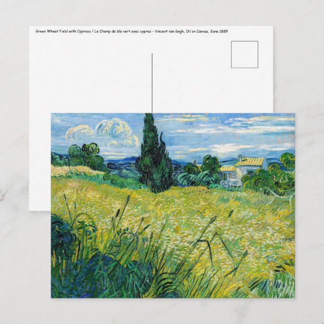 Postal Vincent van Gogh - Campo de Trigo Verde con Cypres (Anverso / Reverso)