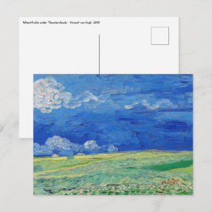 Postal Vincent van Gogh - Campos de trigo bajo nubes de t