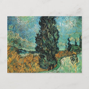 Postal vincent van gogh - carretera con cipreses y estrel