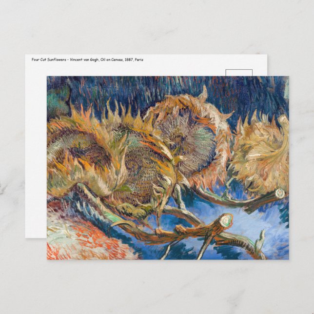 Postal Vincent van Gogh - Cuatro girasoles cortados (Anverso / Reverso)