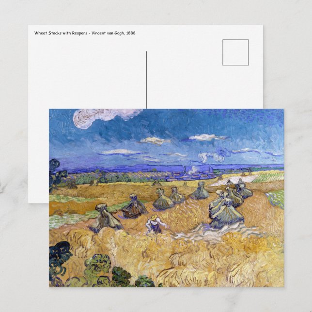 Postal Vincent van Gogh - Cuestas de trigo con raperos (Anverso / Reverso)