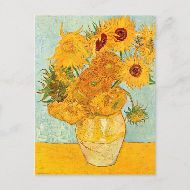 Postal Vincent Van Gogh Doce girasoles en un arte de enve (Anverso)