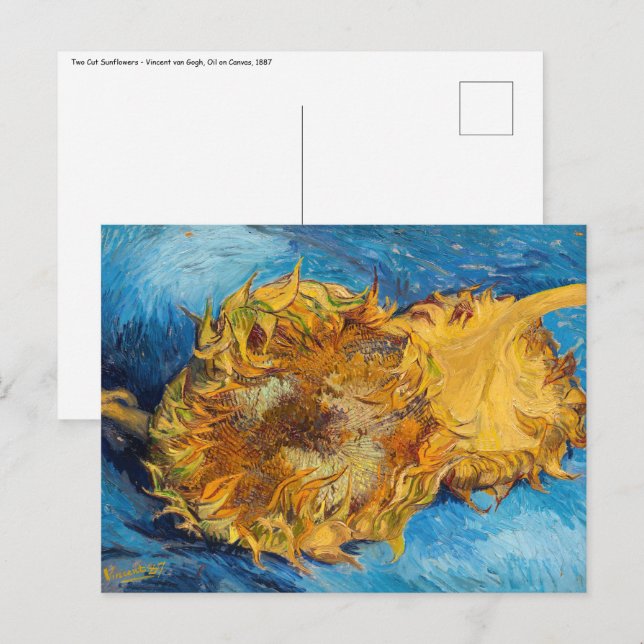 Postal Vincent van Gogh - Dos girasoles cortados (Anverso / Reverso)