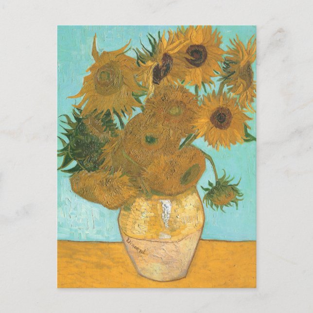 Postal Vincent van Gogh - Jarrón con doce girasoles (Anverso)