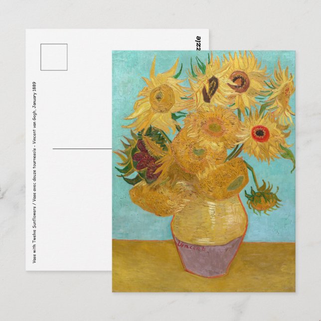 Postal Vincent Van Gogh - Jarrón con doce girasoles (Anverso / Reverso)