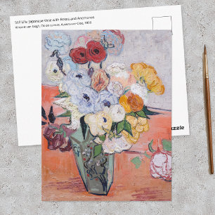 Postal Vincent van Gogh - Jarrón con rosas y anémonas