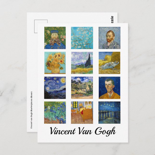 Postal Vincent Van Gogh - Mosaico de las Obras Maestras (Anverso / Reverso)
