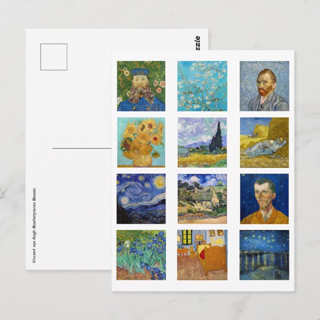 Postal Vincent Van Gogh - Mosaico de las Obras Maestras (Anverso / Reverso)