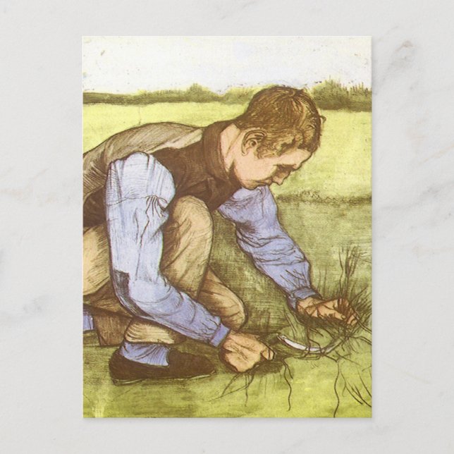 Postal Vincent van Gogh - Niño cortando hierba con esquil (Anverso)