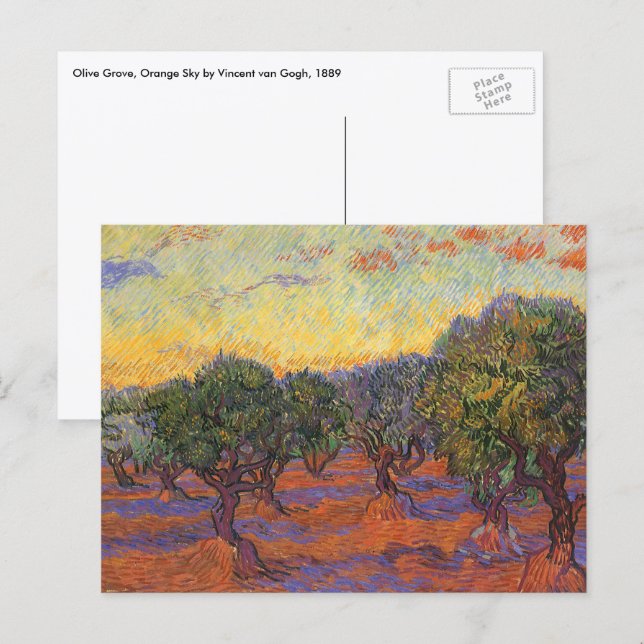Postal Vincent van Gogh - Olivar, cielo anaranjado (Anverso / Reverso)