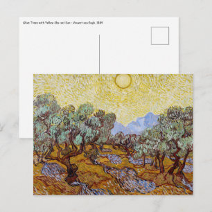 Postal Vincent van Gogh - Olivos, cielo amarillo y sol