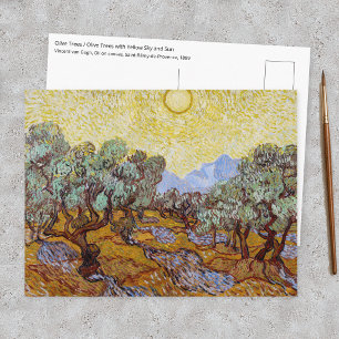 Postal Vincent van Gogh - Olivos, cielo amarillo y sol