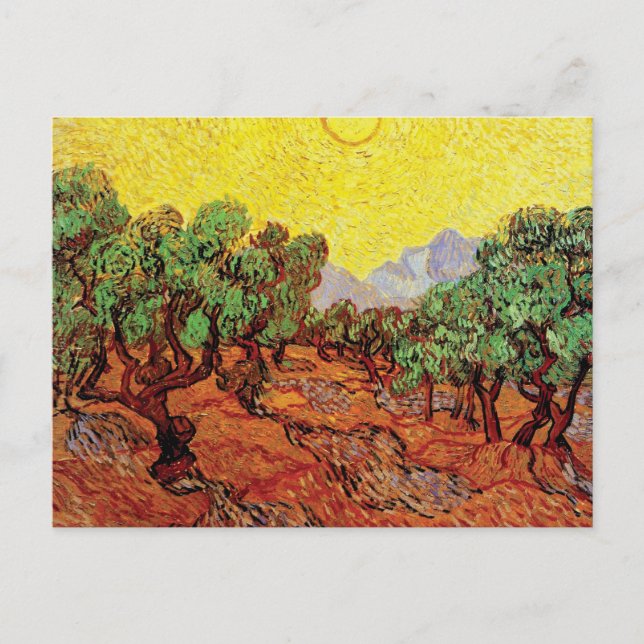 Postal Vincent Van Gogh - Olivos con cielo amarillo (Anverso)