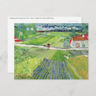 Postal Vincent van Gogh - Paisaje con Carriaje y Tren