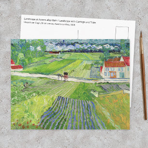 Postal Vincent van Gogh - Paisaje con Carruaje y Tren