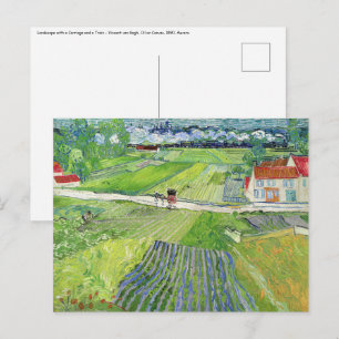 Postal Vincent van Gogh - Paisaje con Carruaje y Tren