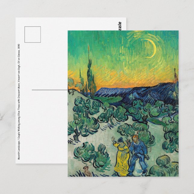 Postal Vincent van Gogh - Paisaje iluminado por luna con  (Anverso / Reverso)