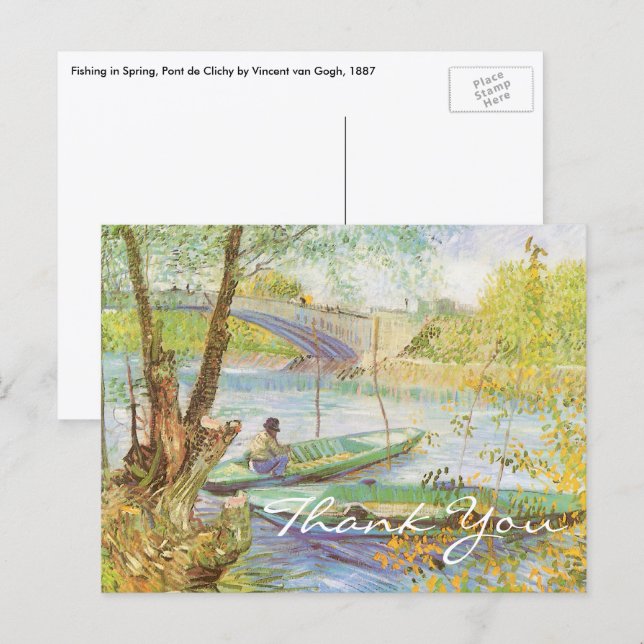 Postal Vincent van Gogh Pescando en primavera, Pont de Cl (Anverso / Reverso)