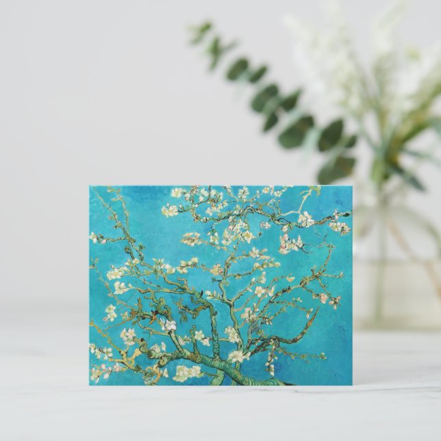 Postal Vincent Van Gogh pintando Almendros en Flor (Anverso de pie)