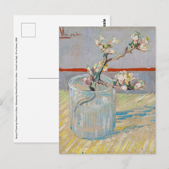 Postal Vincent van Gogh - Rama de Almendro en un Vaso (Anverso / Reverso)
