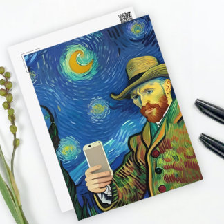 Postal Vincent Van Gogh Starry Selfie Night Por Ricaso