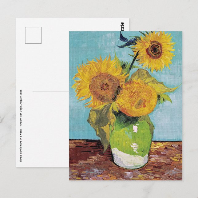 Postal Vincent Van Gogh - Tres Girasoles en un Jarrón (Anverso / Reverso)