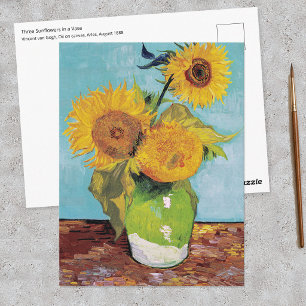 Postal Vincent Van Gogh - Tres Girasoles en un Jarrón