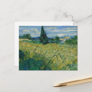 Postal Vincent Van Gogh, un campo de trigo verde con cipr