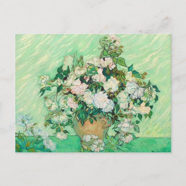 Postal Vincent Van Gogh Vase con Bella Artes de rosas ros (Anverso)