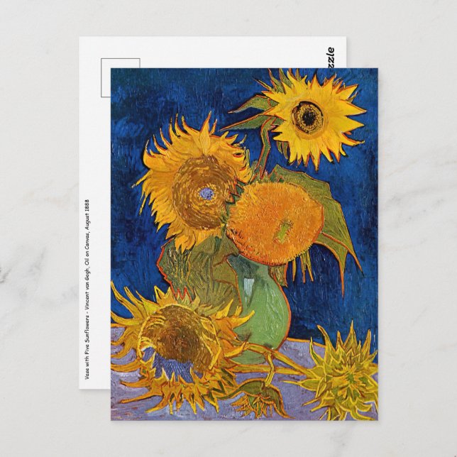 Postal Vincent van Gogh - Vase con cinco girasoles (Anverso / Reverso)