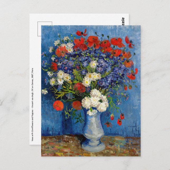 Postal Vincent van Gogh - Vase con Cornflowers & Poppies (Anverso / Reverso)