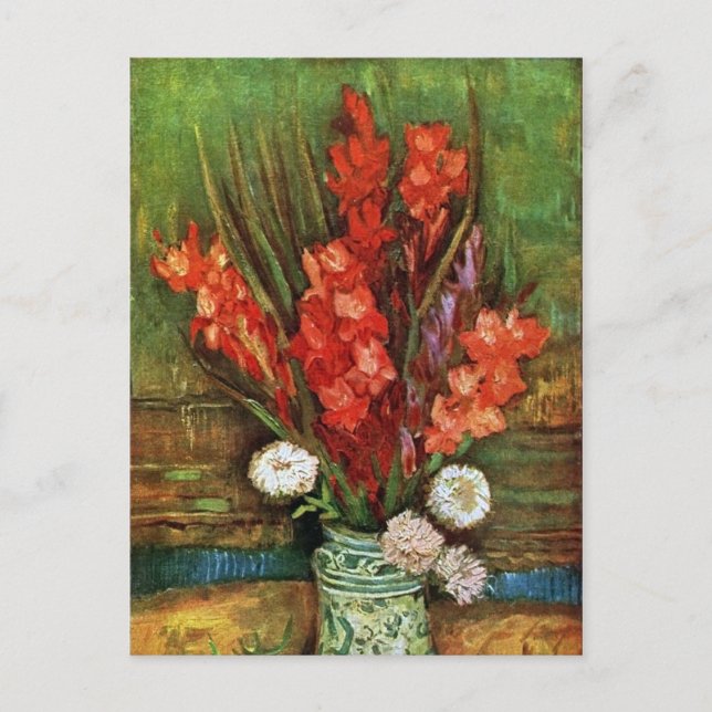 Postal Vincent van Gogh - Vase con gladiolos rojos (Anverso)