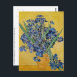 Postal Vincent van Gogh - Vase con irlandeses<br><div class="desc">Vase con irlandeses,  fondo amarillo - Vincent van Gogh,  aceite sobre lienzo,  1890,  Saint-Remy</div>