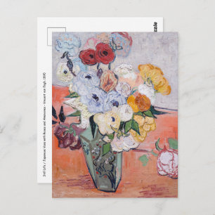 Postal Vincent van Gogh - Vase con Rosas y anemones