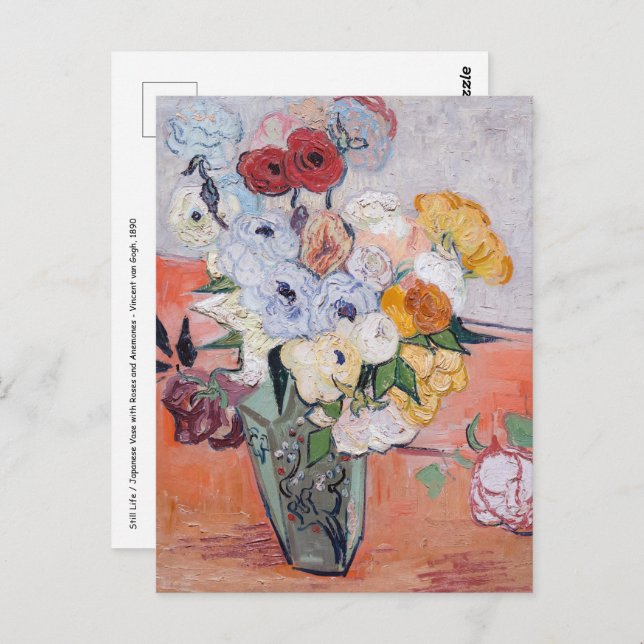 Postal Vincent van Gogh - Vase con Rosas y anemones (Anverso / Reverso)