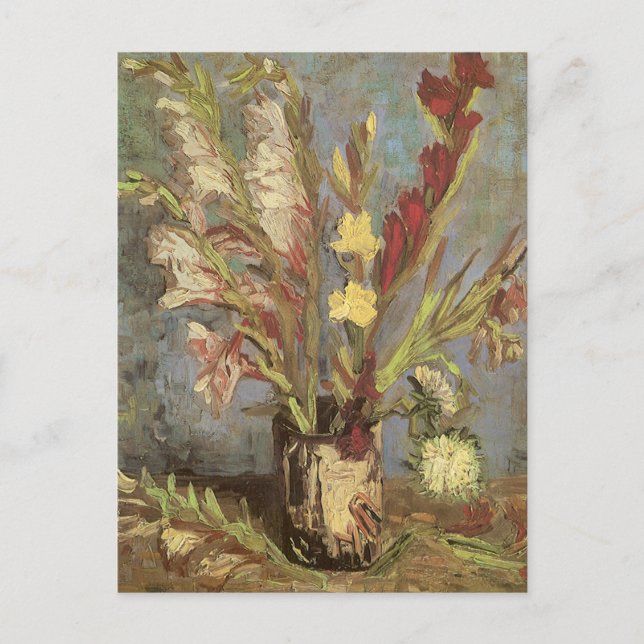 Postal Vincent van Gogh - Vase de vida fija con Gladioli (Anverso)