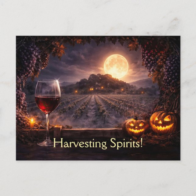 Postal Viñedo Bodega de Vino de Halloween Divertido (Anverso)