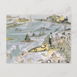 Postal Viñeta Ciencia Ficción Carros Futuristas, taxis