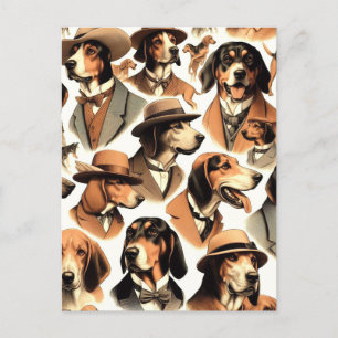 Postal Viñeta Coonhound Perro sin soldadura