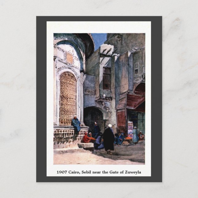 Postal Viñeta de 1900 El Cairo Egipto Sebil cerca de Zuwe (Anverso)