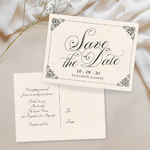 Postal Viñeta de boda vintage Caligrafía por fletamento