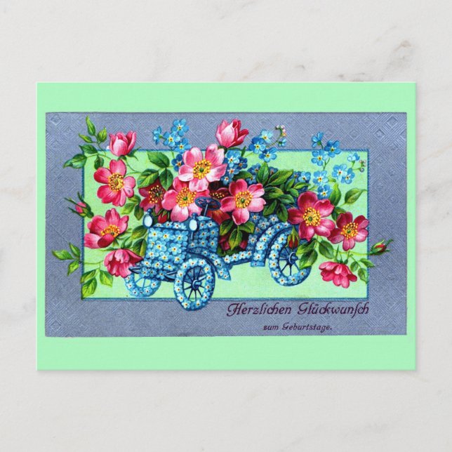 Postal Viñeta de flores alemanas vírgenes Feliz cumpleaño (Anverso)