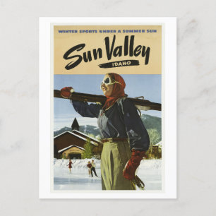 Postal Viñeta de los años 40 en Sun Valley Idaho USA Ski