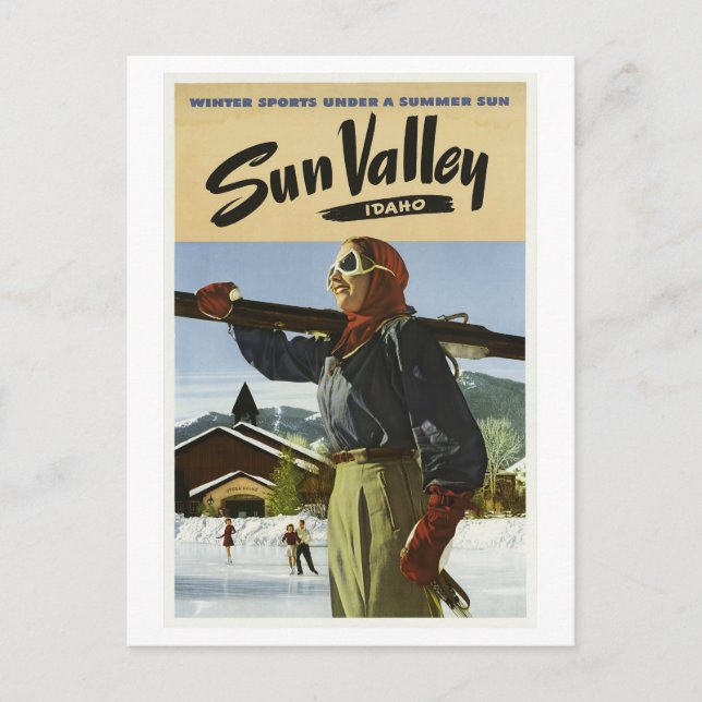 Postal Viñeta de los años 40 en Sun Valley Idaho USA Ski  (Anverso)