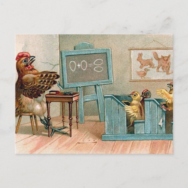 Postal Viñeta de "pollos en la escuela" (Anverso)